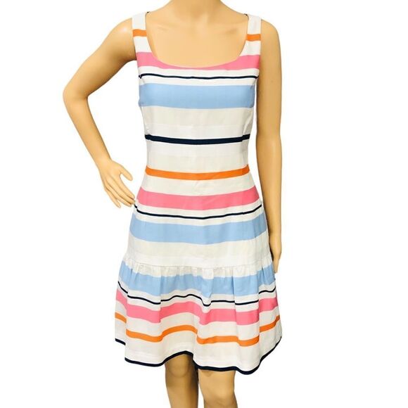 J. McLaughlin Stripes Square Neckline Sleeveless Tiered Dress Sz 4 - Picture 1 of 15